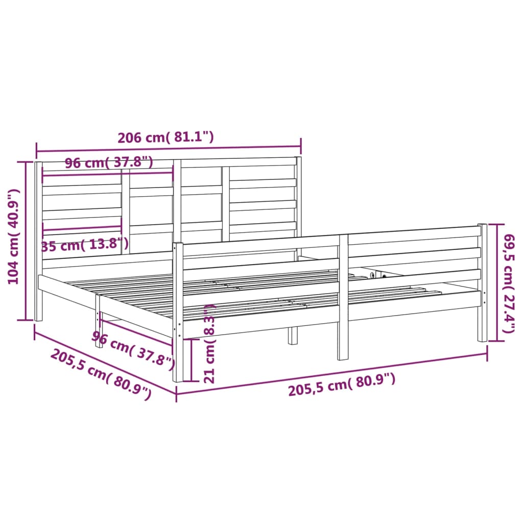 Estrutura de cama 200x200 cm madeira maciça cinzento