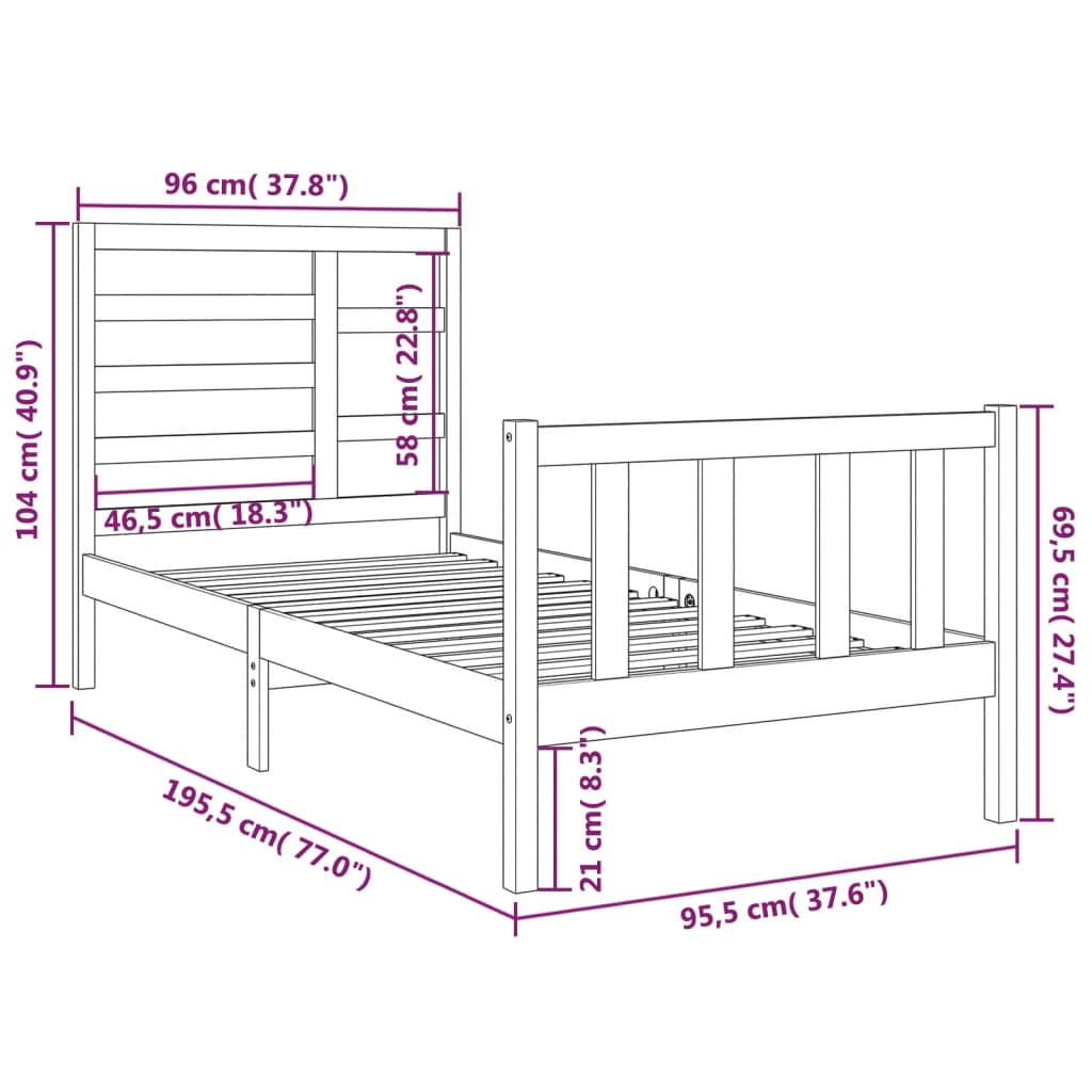 Estrutura de cama solteiro 90x190 cm madeira maciça