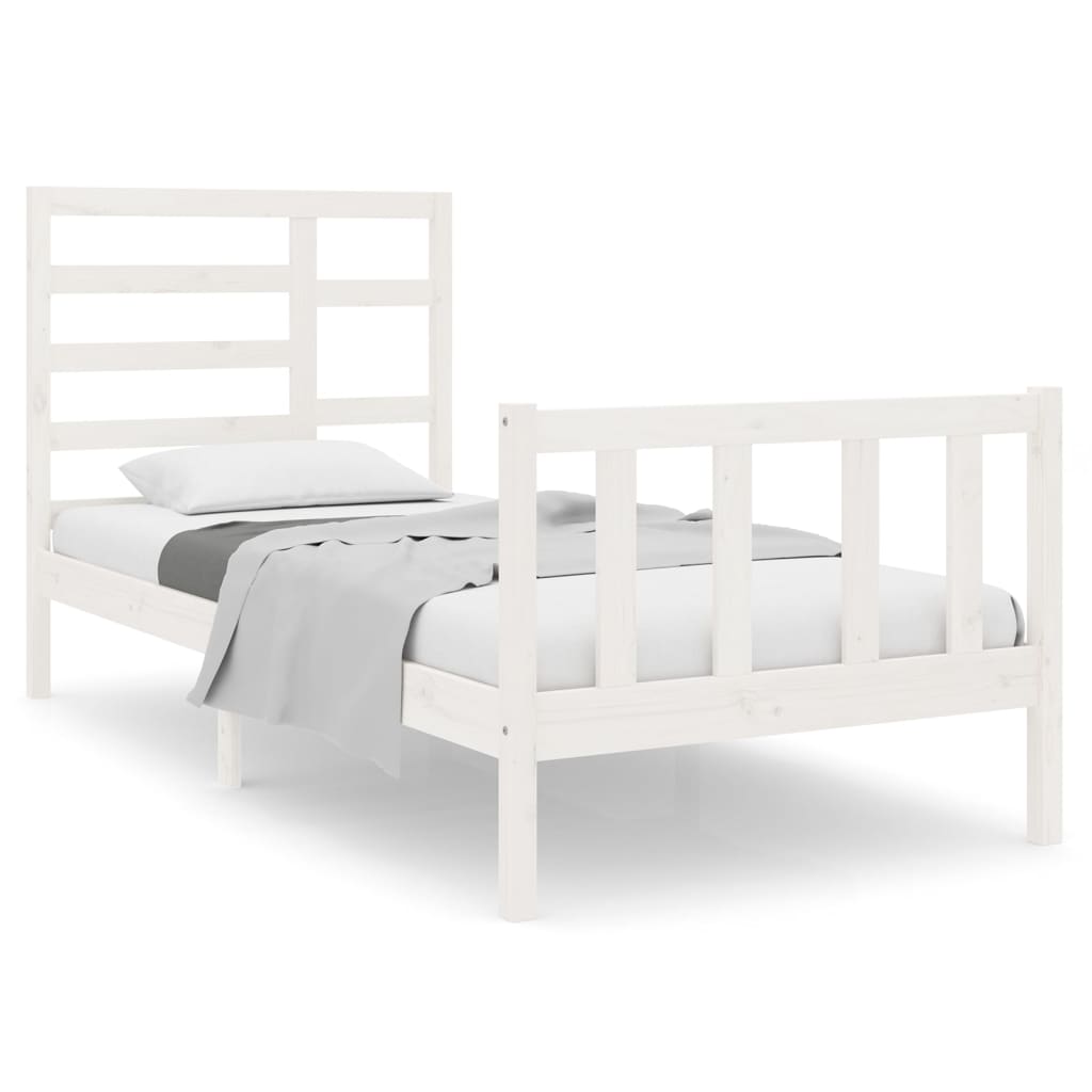 Estrutura de cama solteiro 90x190 cm madeira maciça branco