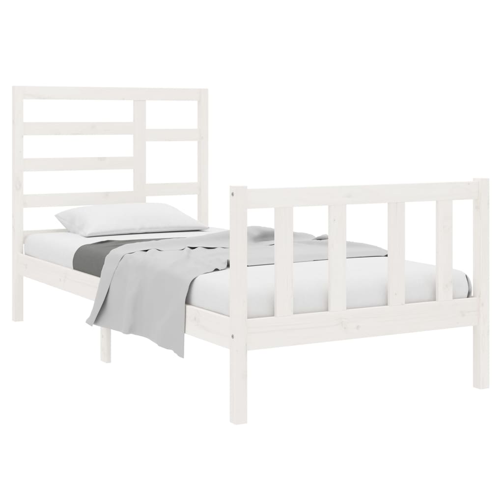 Estrutura de cama solteiro 90x190 cm madeira maciça branco