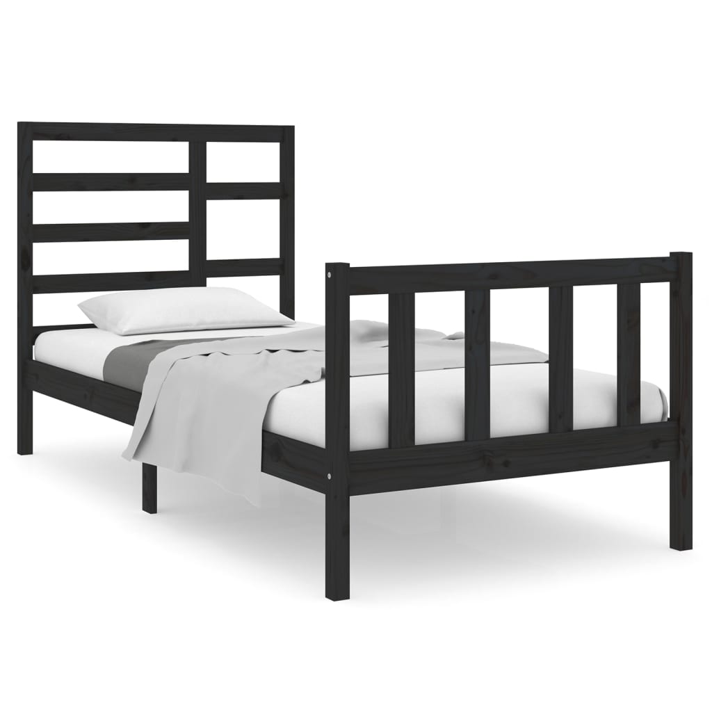 Estrutura de cama solteiro 90x190 cm madeira maciça preto