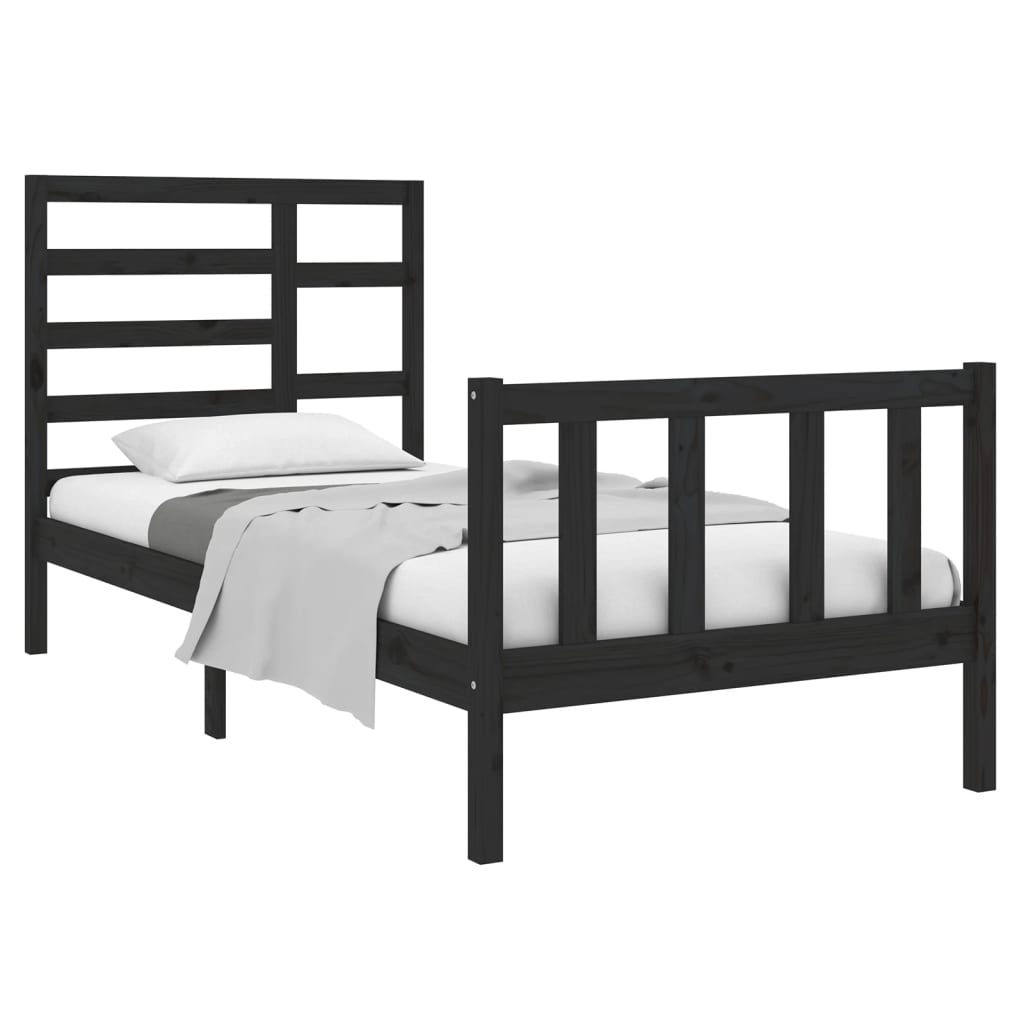 Estrutura de cama solteiro 90x190 cm madeira maciça preto