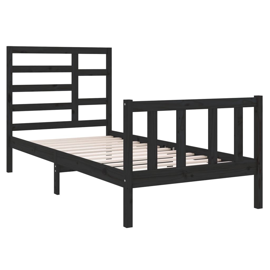 Estrutura de cama solteiro 90x190 cm madeira maciça preto