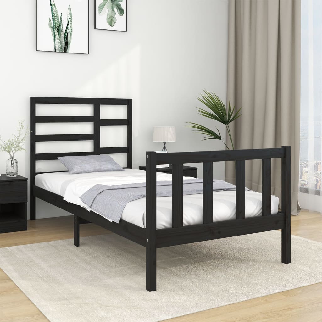 Estrutura de cama solteiro 90x190 cm madeira maciça preto