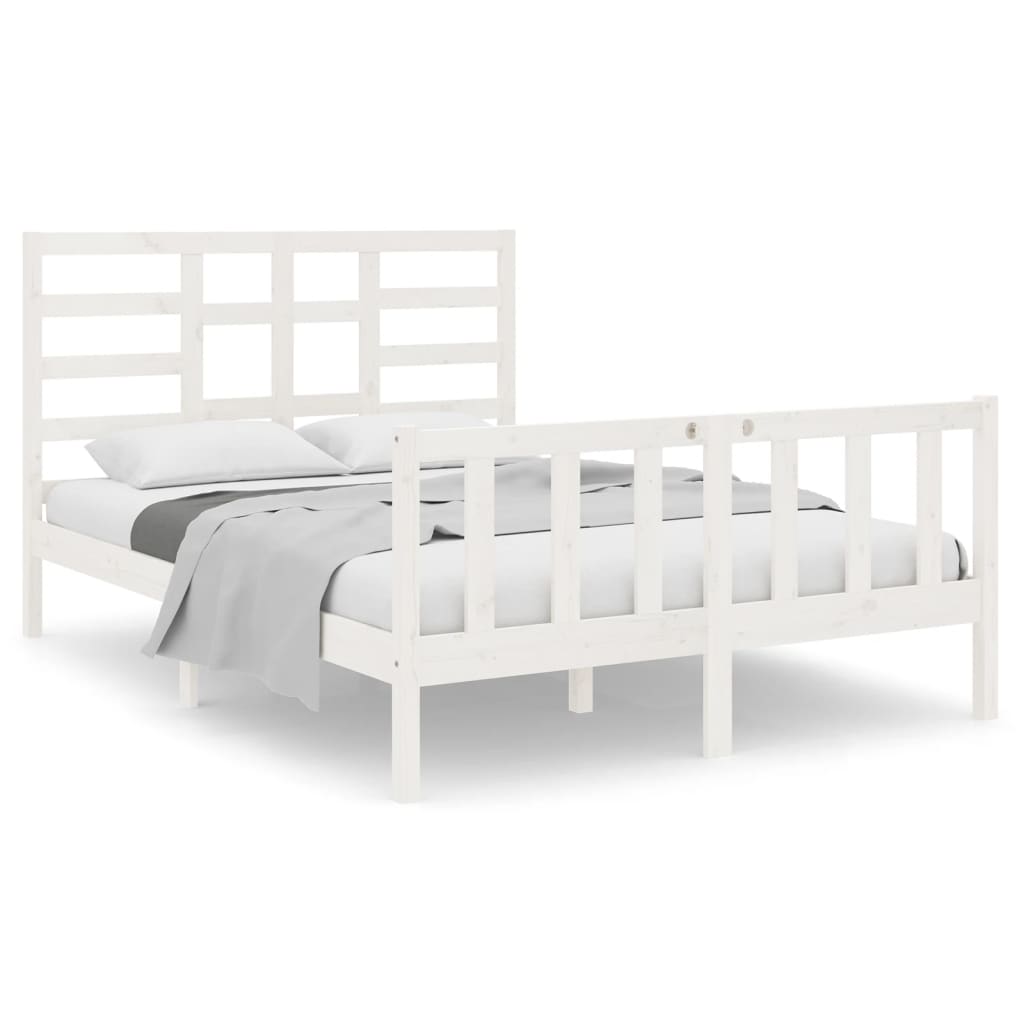 Estrutura de cama casal 135x190 cm madeira maciça branco