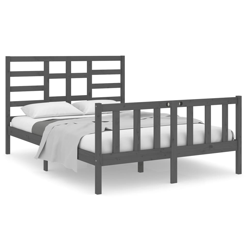 Estrutura de cama casal 135x190 cm madeira maciça cinzento