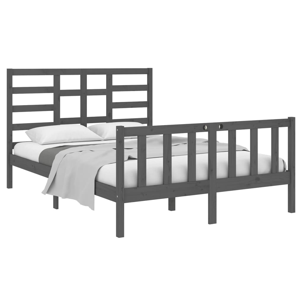 Estrutura de cama casal 135x190 cm madeira maciça cinzento