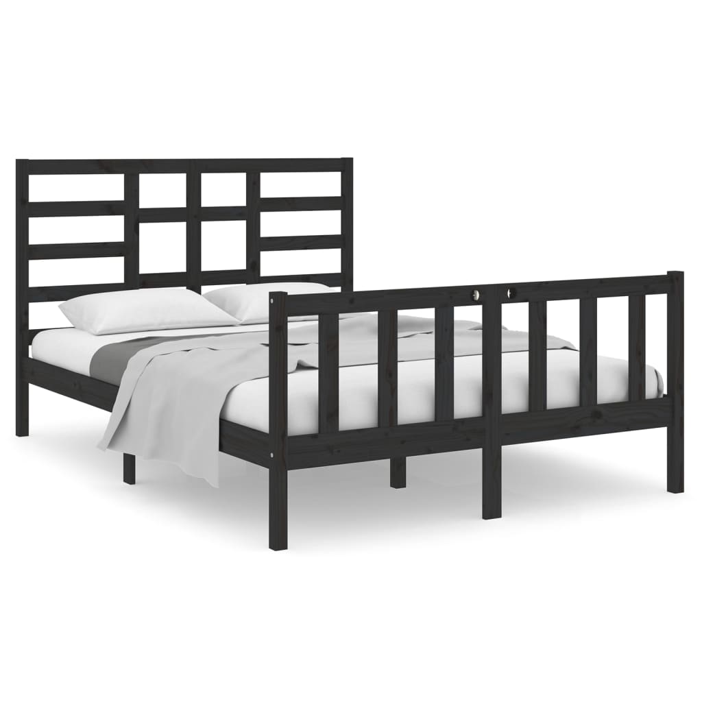 Estrutura de cama casal 135x190 cm madeira maciça preto