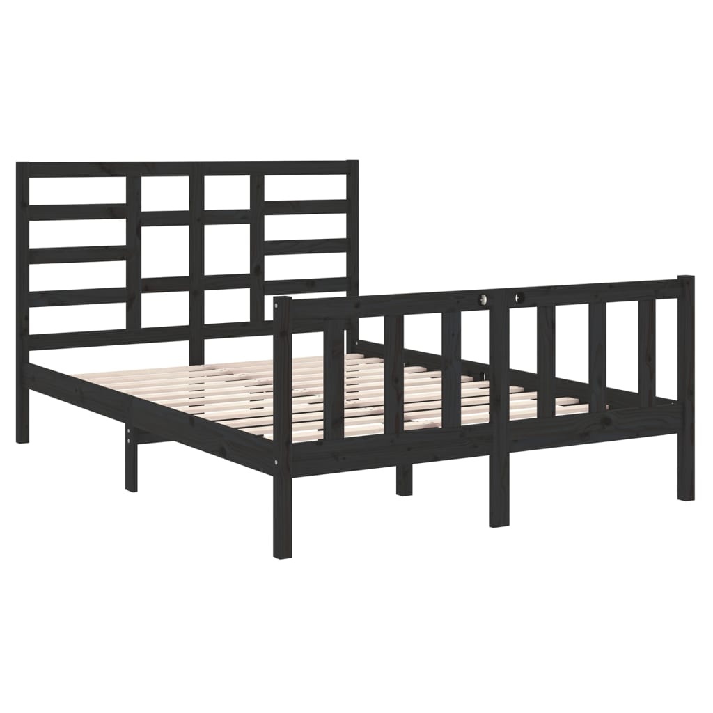 Estrutura de cama casal 135x190 cm madeira maciça preto