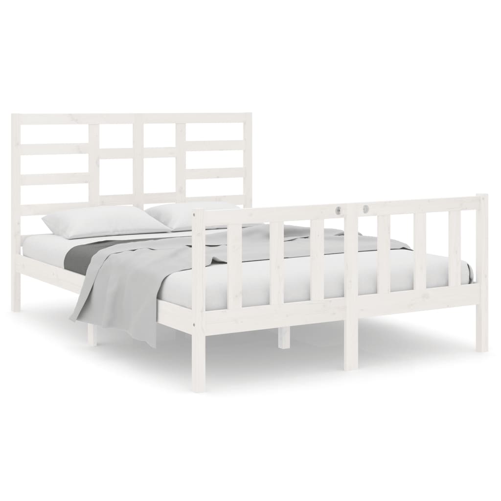 Estrutura de cama 140x190 cm madeira maciça branco