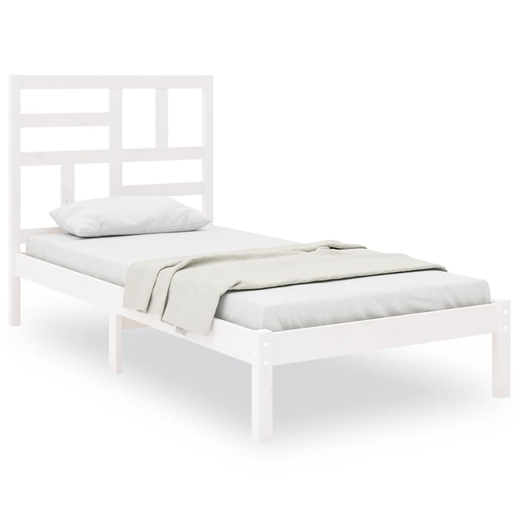 Estrutura de cama solteiro 90x190 cm madeira maciça branco