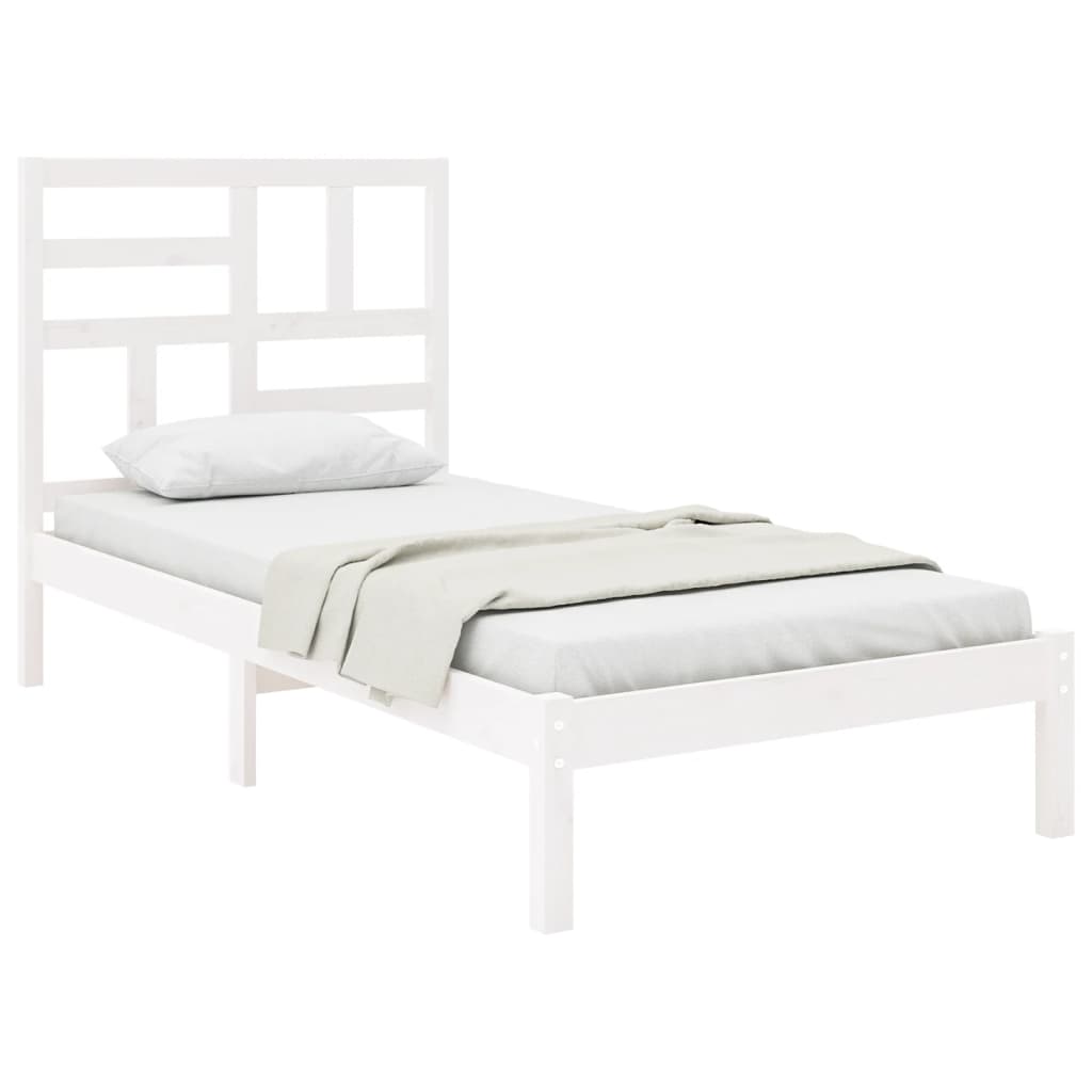 Estrutura de cama solteiro 90x190 cm madeira maciça branco