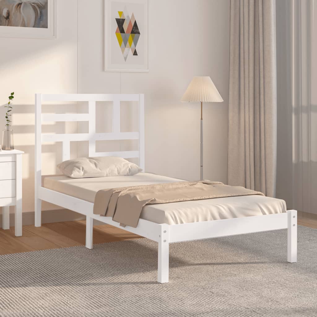 Estrutura de cama solteiro 90x190 cm madeira maciça branco