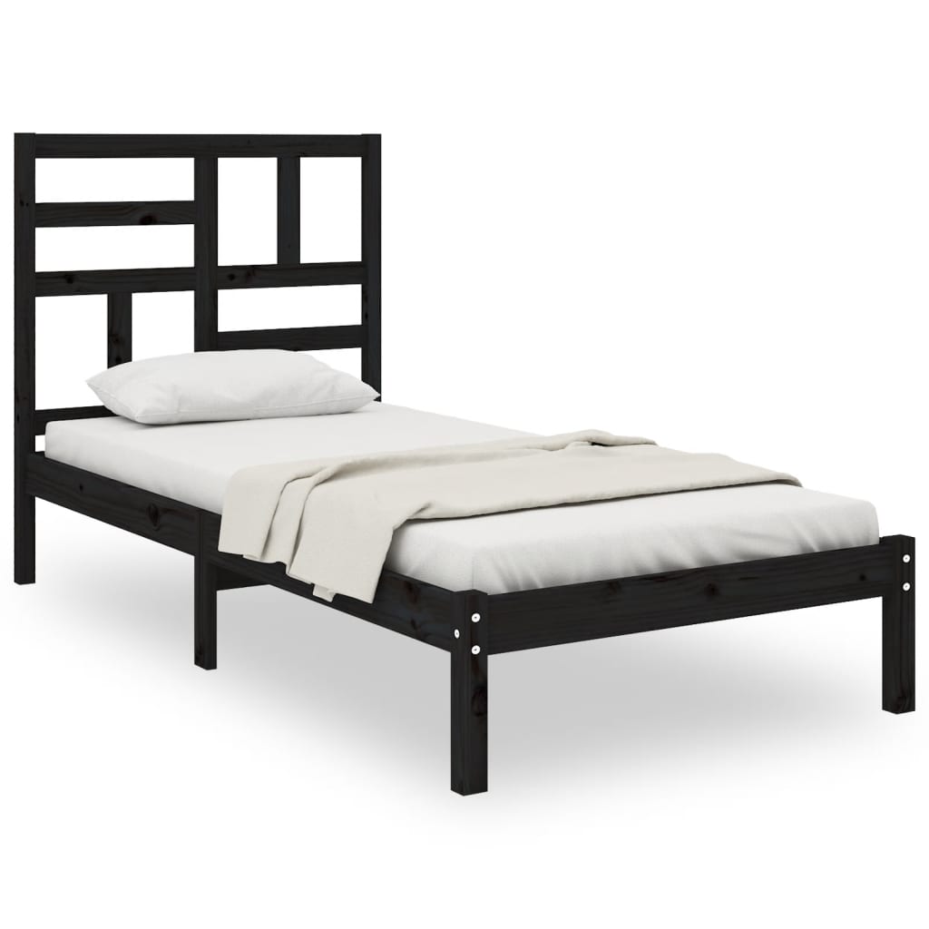 Estrutura de cama solteiro 90x190 cm madeira maciça preto