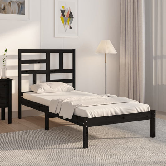 Estrutura de cama solteiro 90x190 cm madeira maciça preto