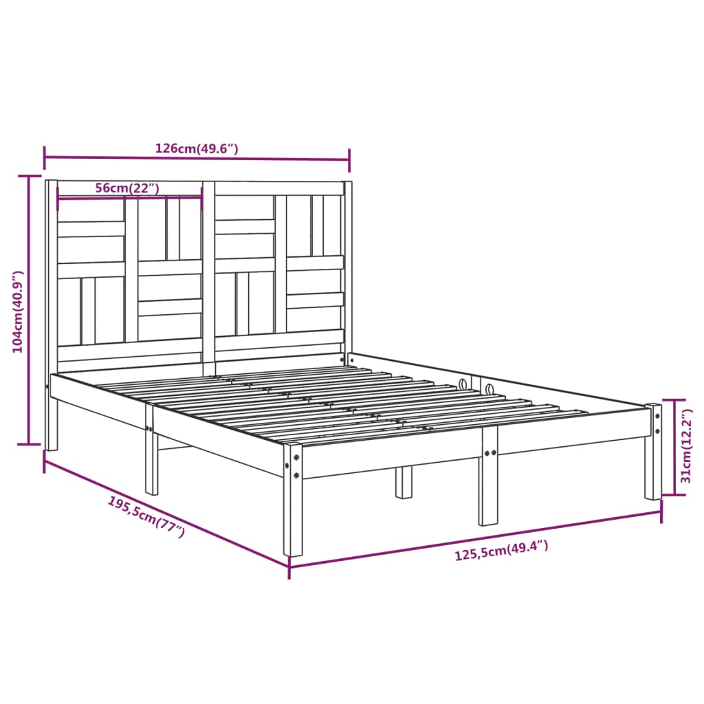 Estrutura de cama dupla pequena 4FT 120x190 cm madeira maciça