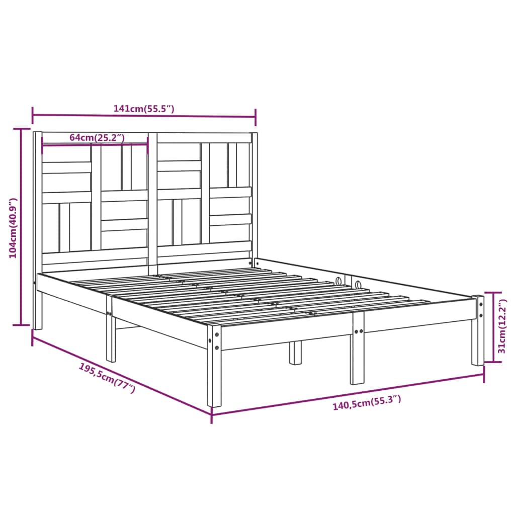 Estrutura de cama dupla 135x190 cm madeira maciça