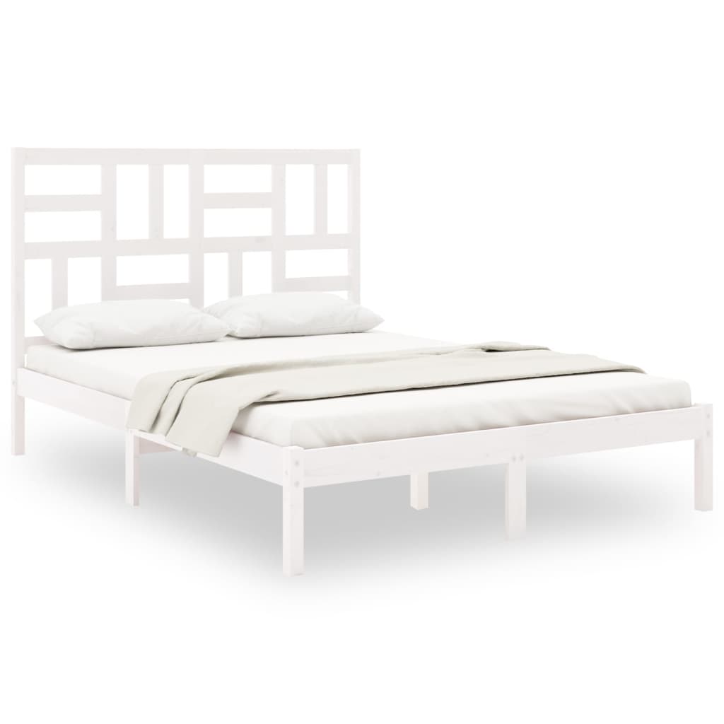 Estrutura de cama casal 135x190 cm madeira maciça branco