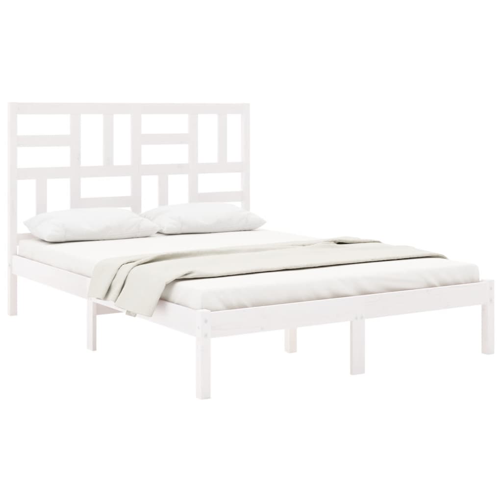 Estrutura de cama casal 135x190 cm madeira maciça branco