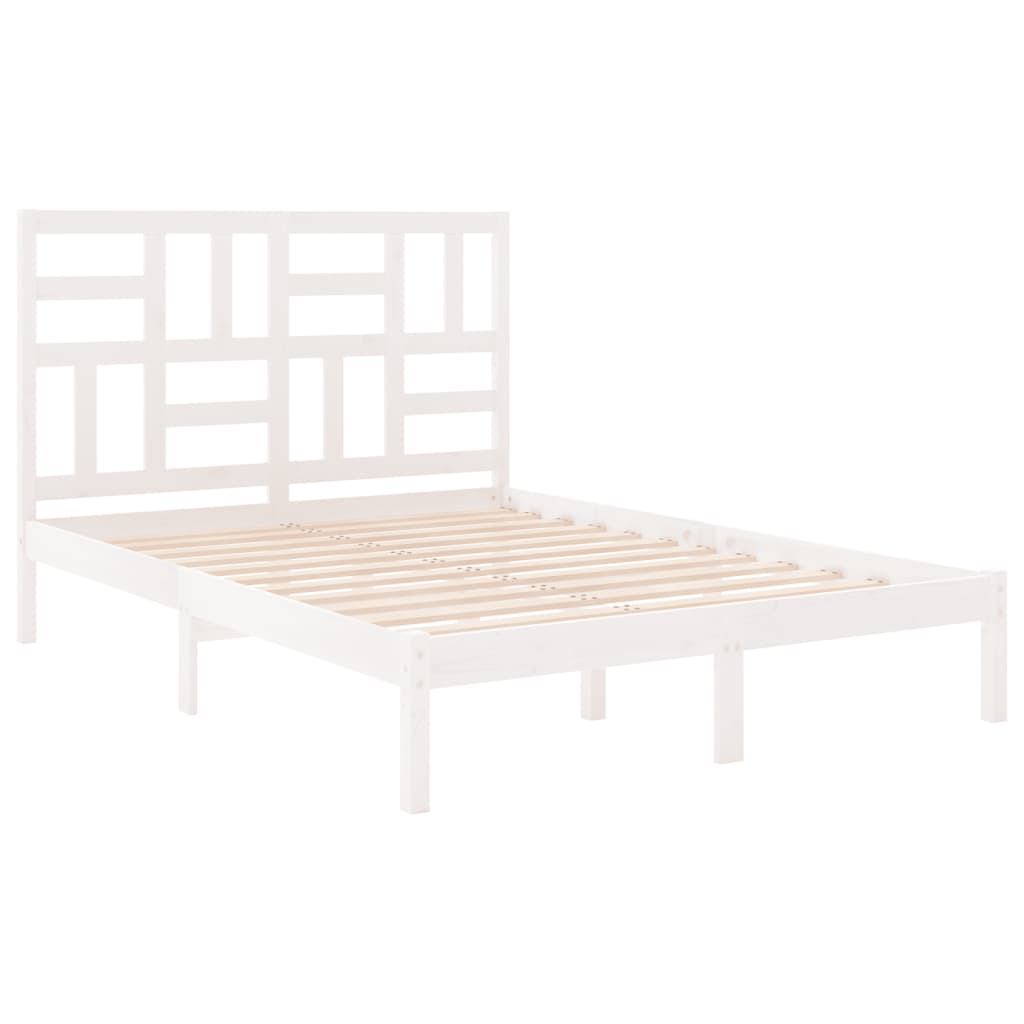 Estrutura de cama casal 135x190 cm madeira maciça branco