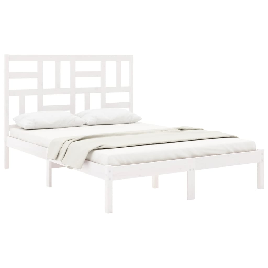 Estrutura de cama 140x190 cm madeira maciça branco