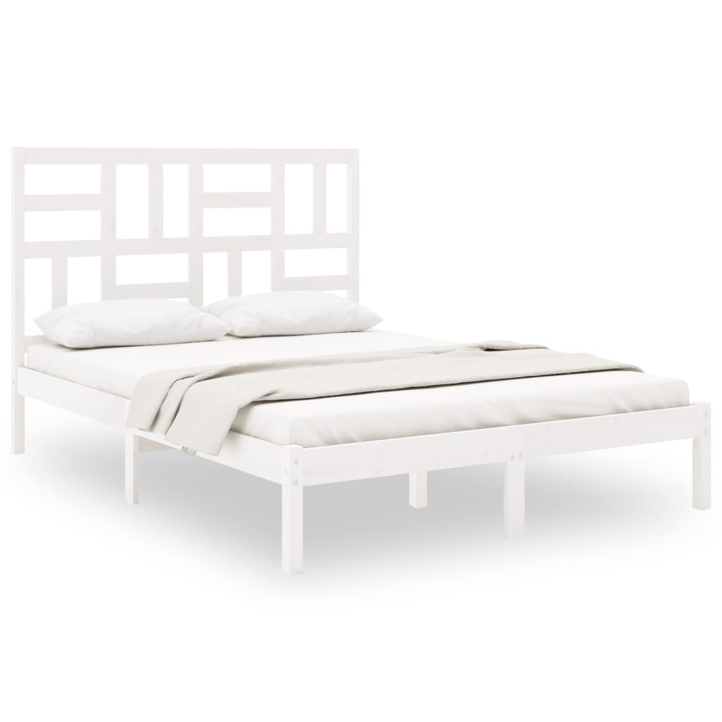 Estrutura de cama 140x200 cm madeira maciça branco