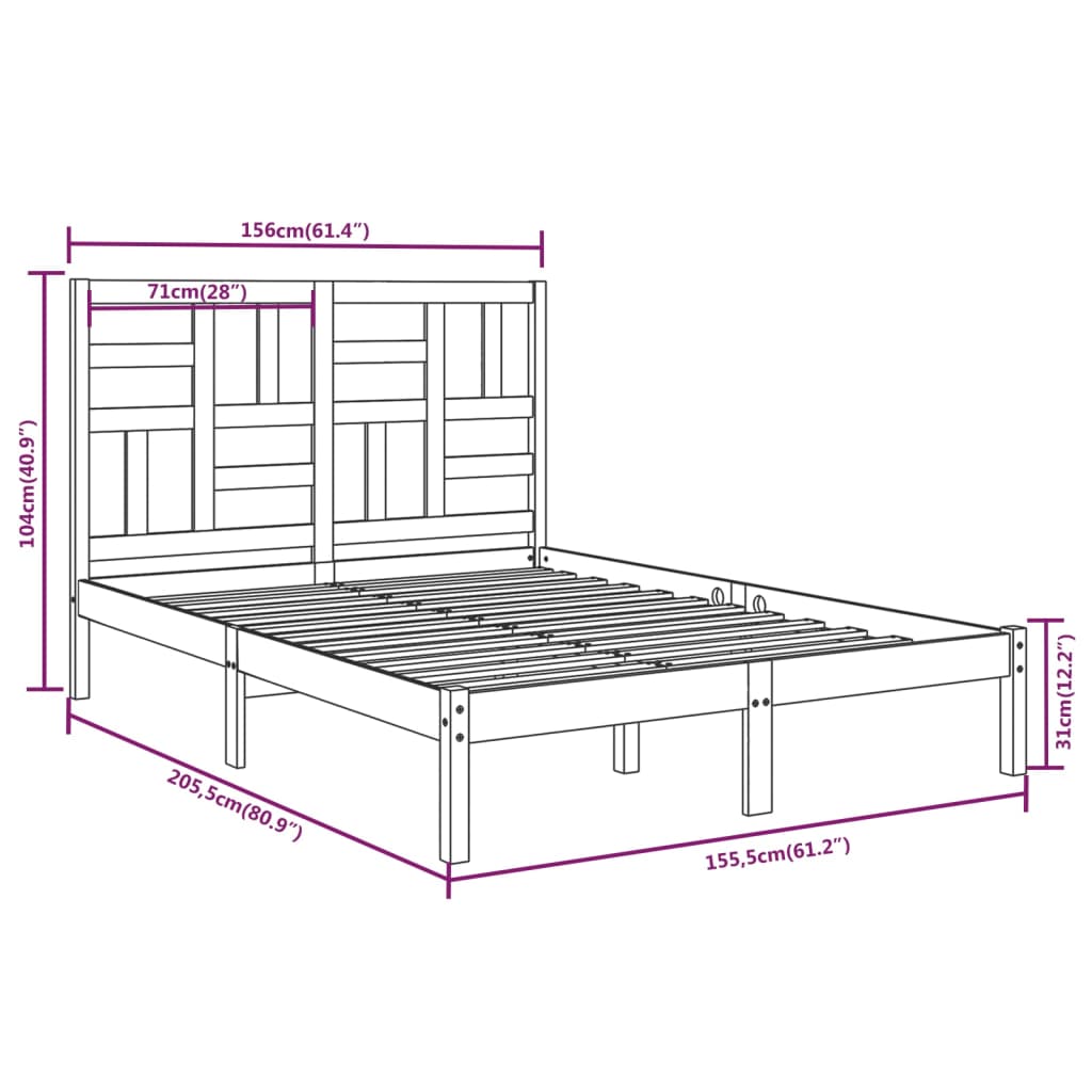 Estrutura de cama king 150x200 cm madeira maciça