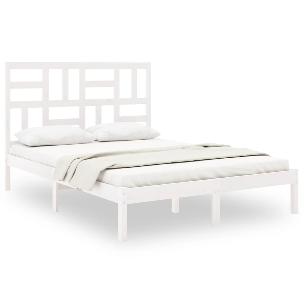 Estrutura de cama king 150x200 cm madeira maciça branco