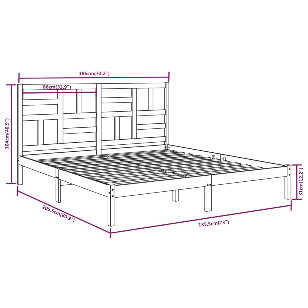 Estrutura de cama super king pinho maciço 180x200 cm branco