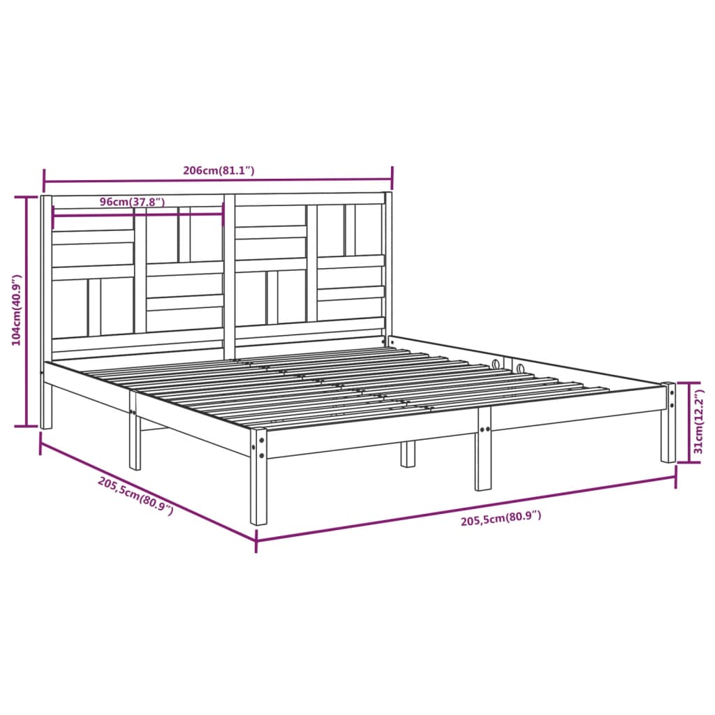 Estrutura de cama 200x200 cm madeira maciça cinzento