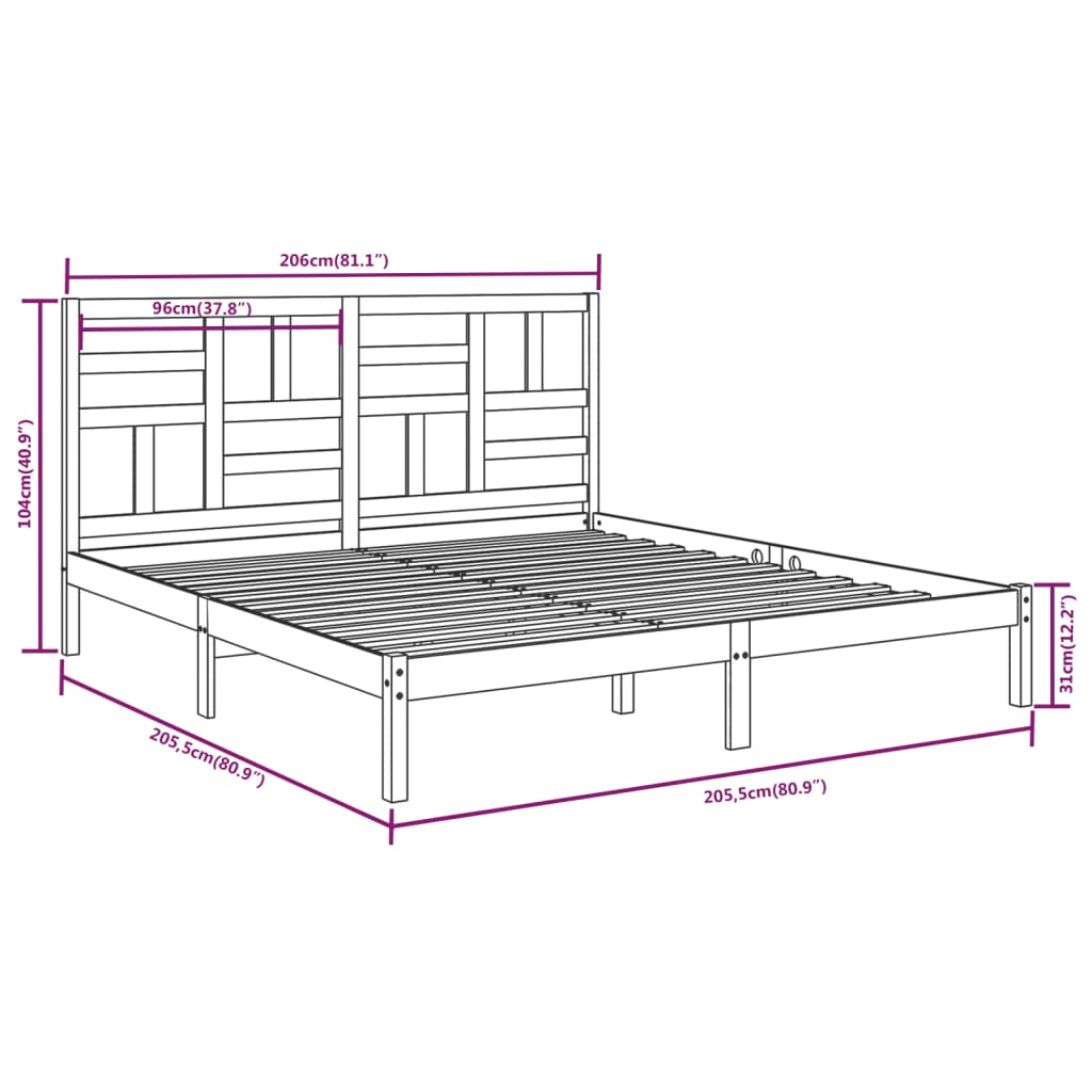 Estrutura de cama 200x200 cm madeira maciça preto