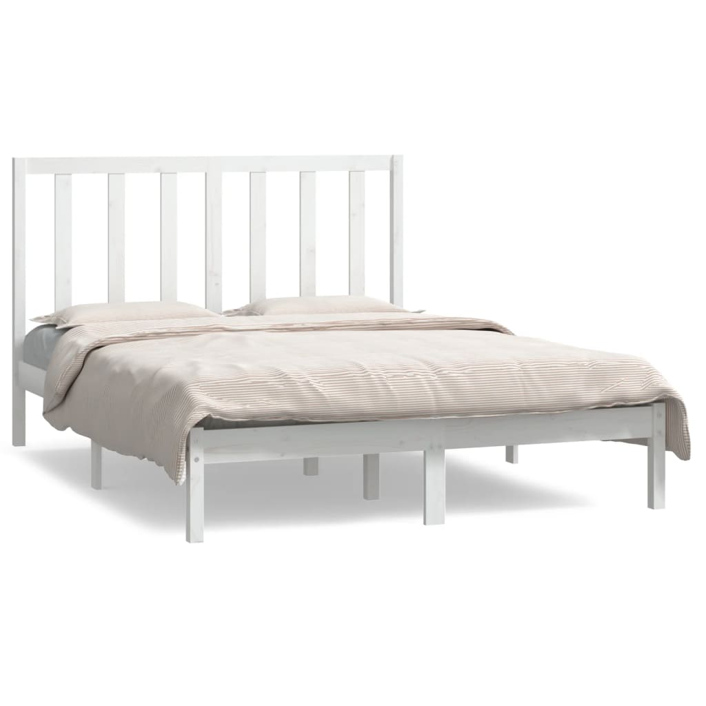 Estrutura de cama 140x190 cm madeira de pinho maciça branco