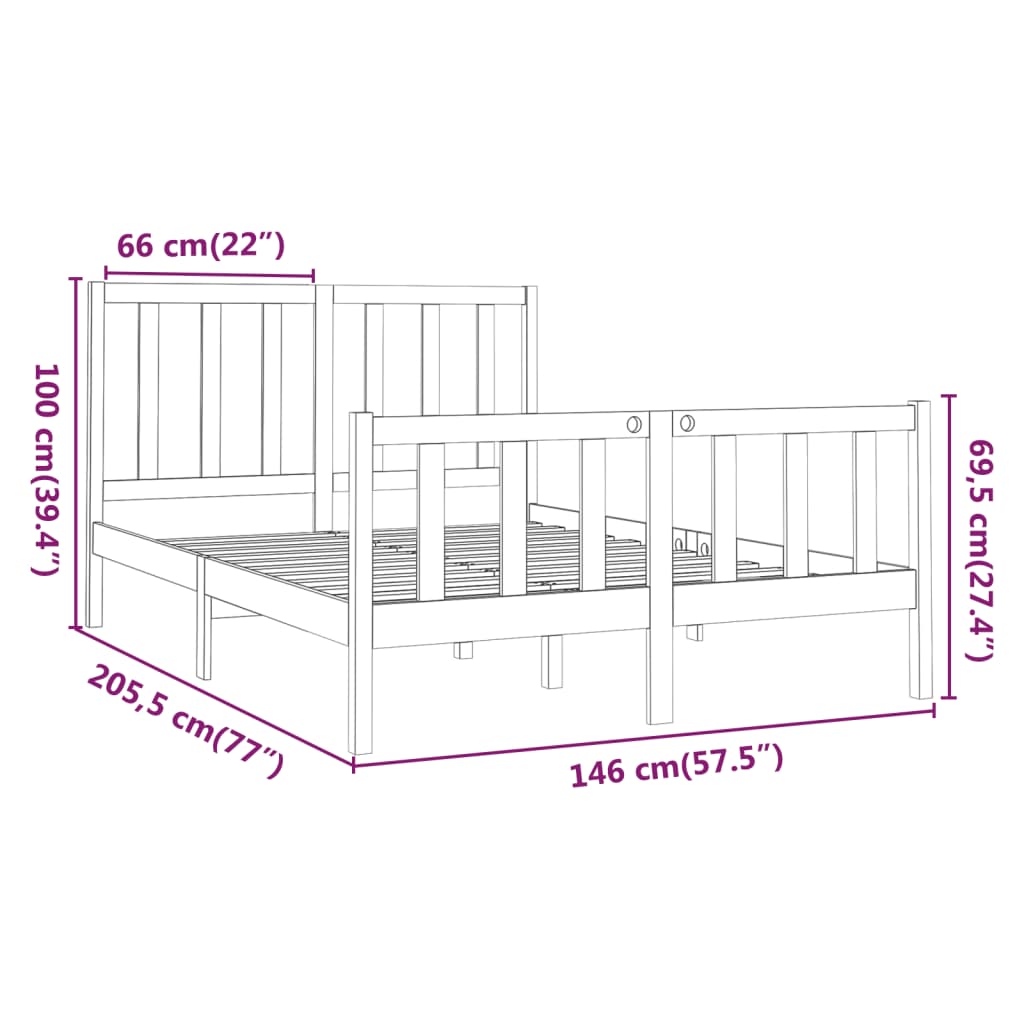 Estrutura de cama 140x190 cm madeira de pinho maciça cinzento