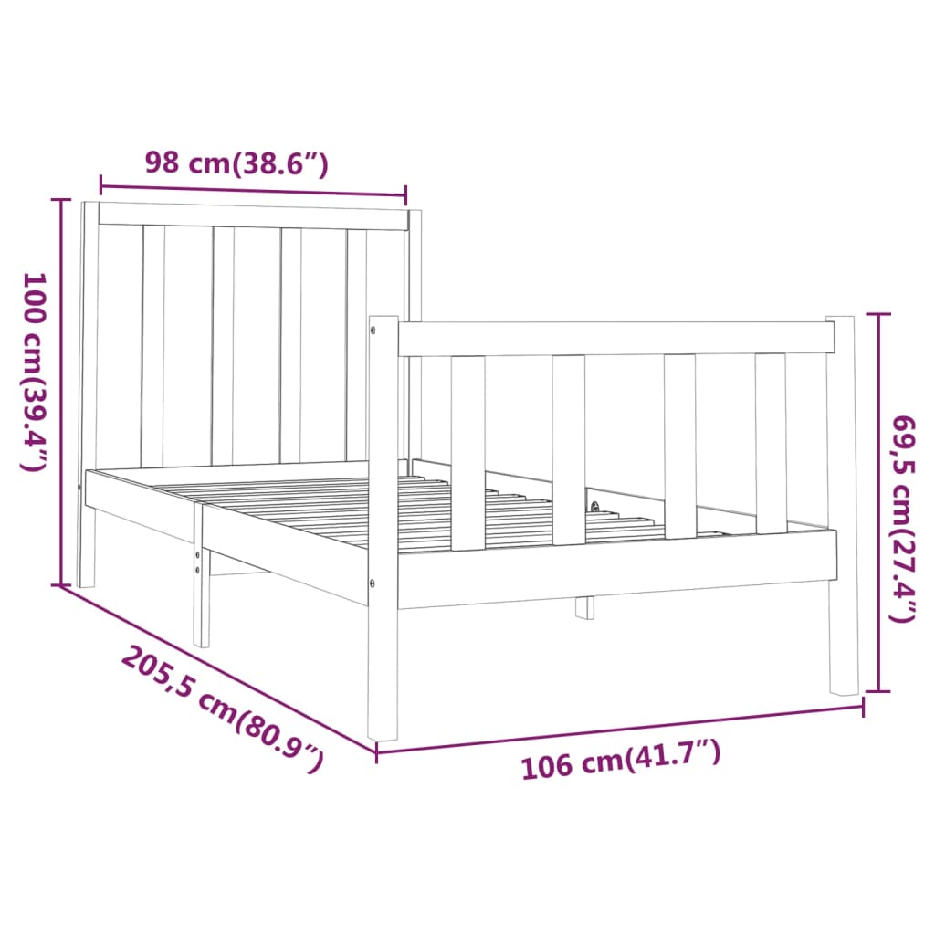 Estrutura de cama 100x200 cm pinho maciço branco