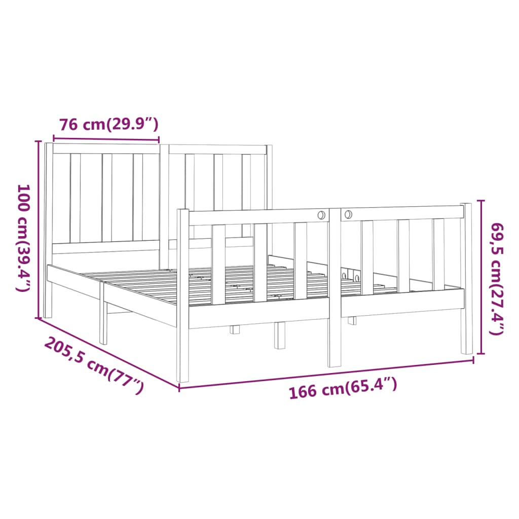 Estrutura de cama 160x200 cm pinho maciço preto