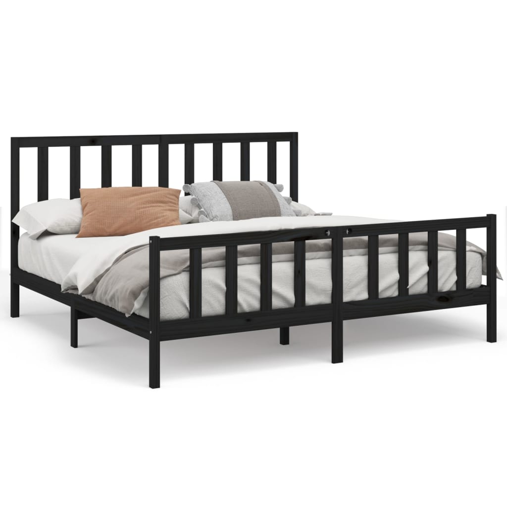 Estrutura de cama super king 180x200 cm pinho maciço preto