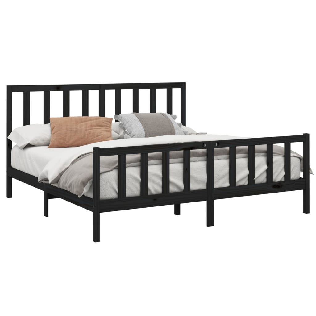 Estrutura de cama super king 180x200 cm pinho maciço preto