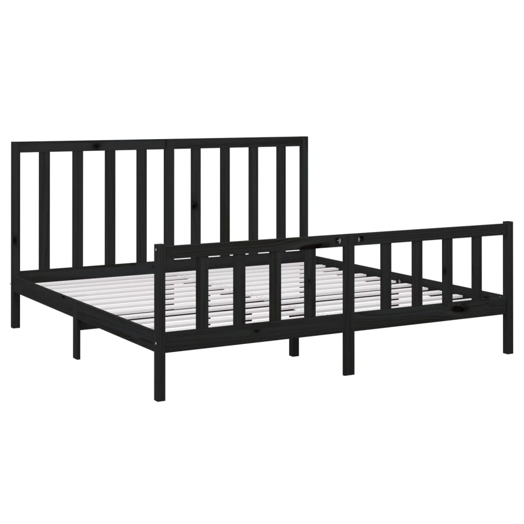 Estrutura de cama super king 180x200 cm pinho maciço preto