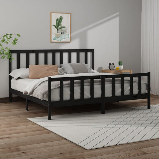 Estrutura de cama super king 180x200 cm pinho maciço preto