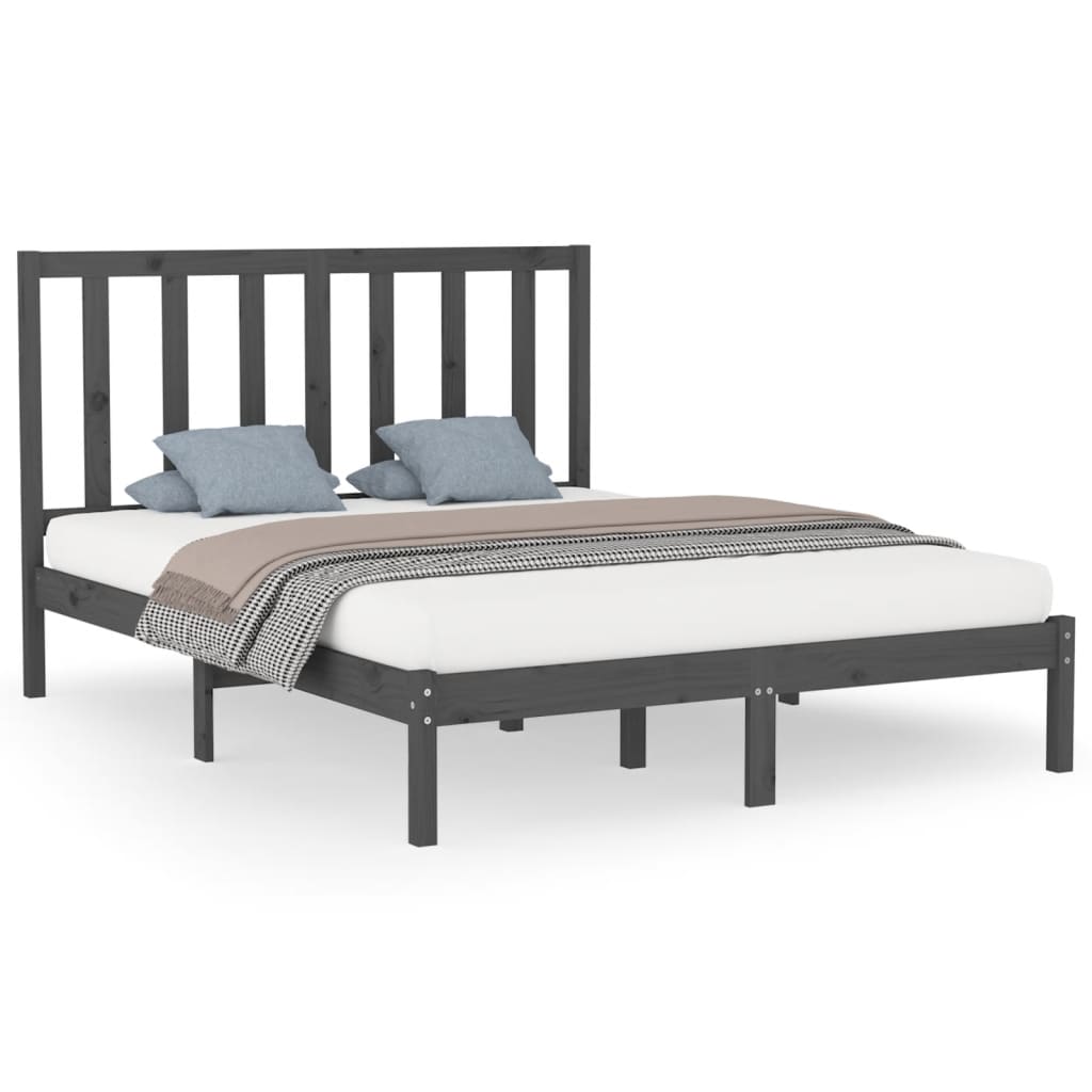 Estrutura de cama king 150x200 cm madeira maciça cinza