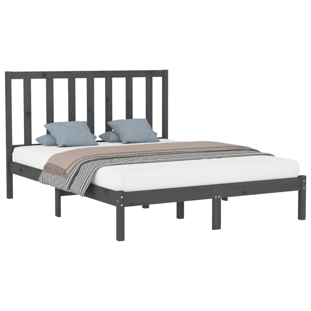 Estrutura de cama king 150x200 cm madeira maciça cinza