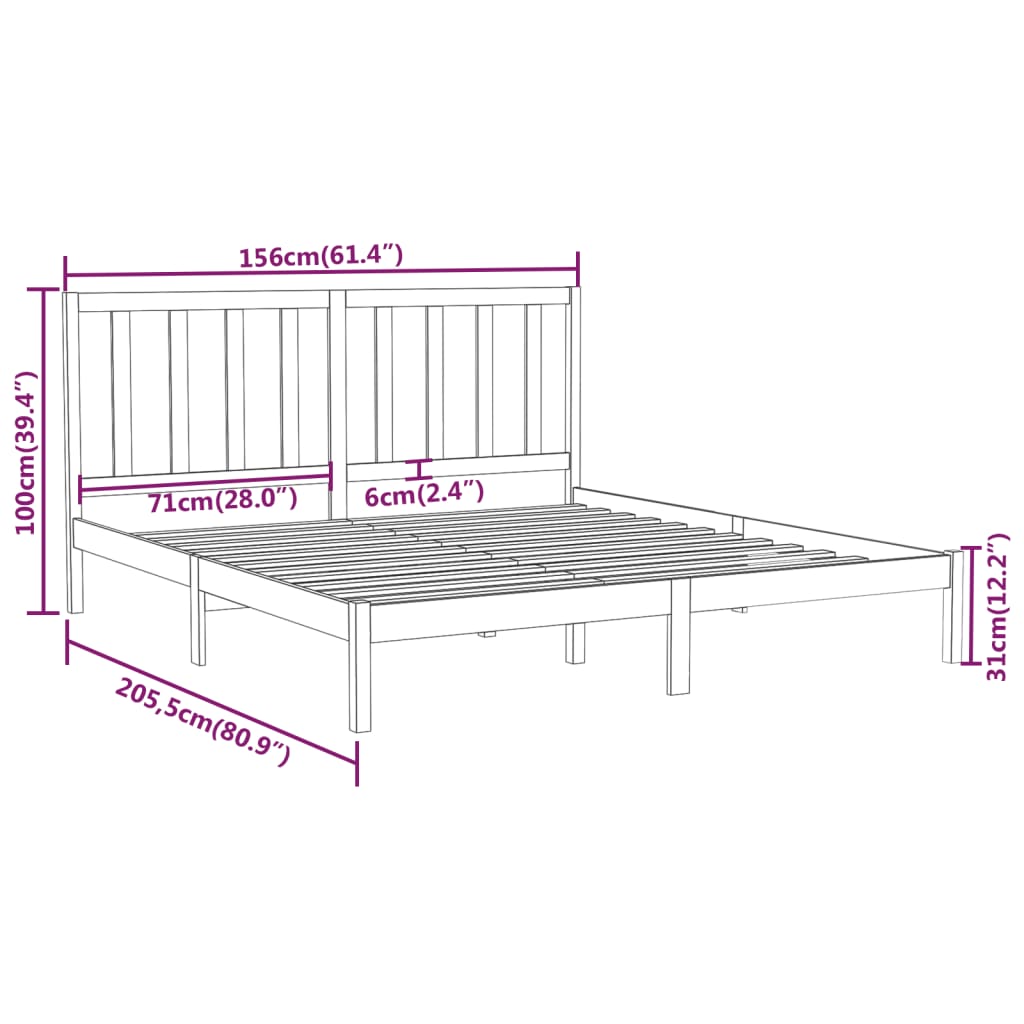 Estrutura de cama king 150x200 cm madeira maciça cinza