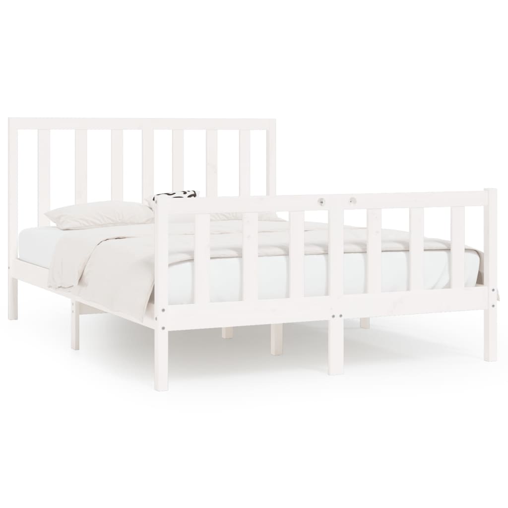 Estrutura de cama king 150x200 cm madeira maciça branco