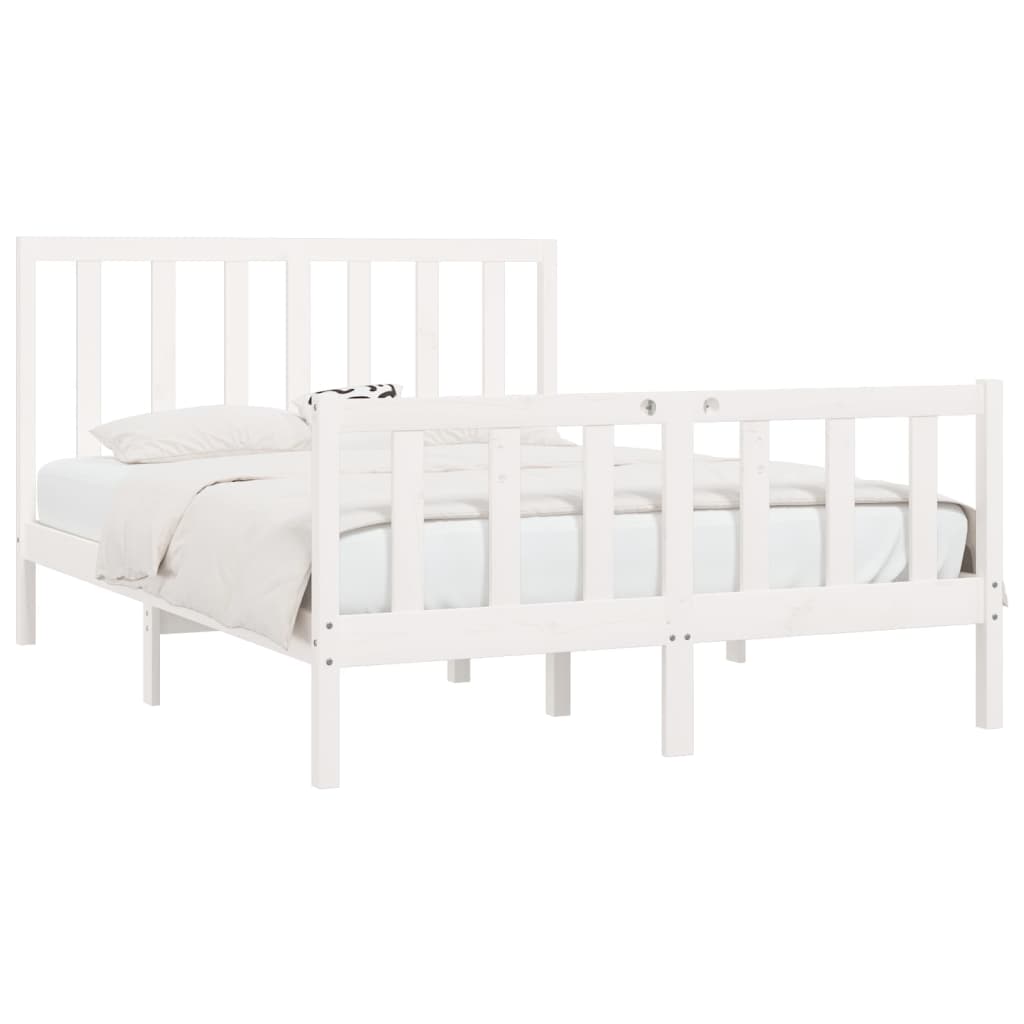 Estrutura de cama king 150x200 cm madeira maciça branco