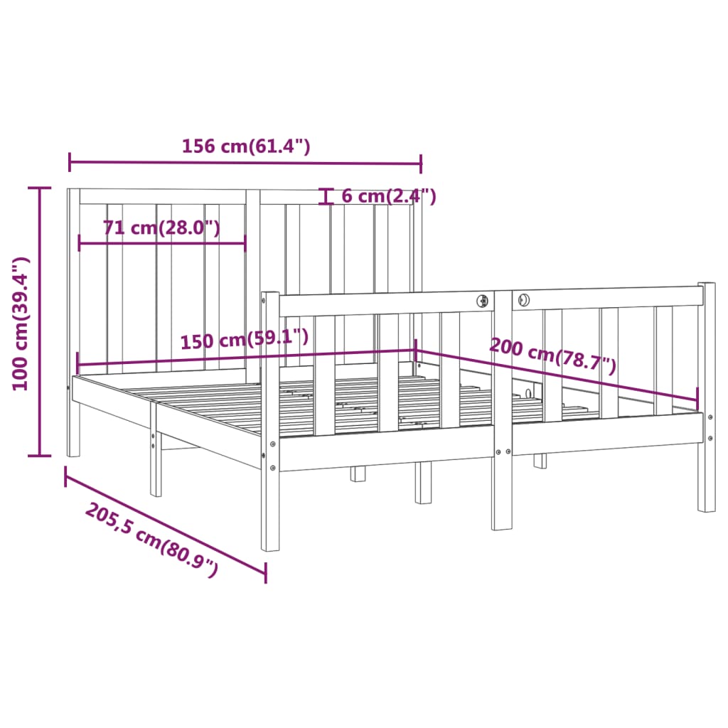 Estrutura de cama king 150x200 cm madeira maciça branco