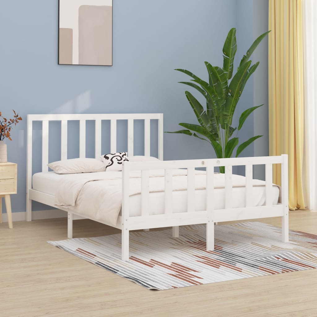 Estrutura de cama king 150x200 cm madeira maciça branco