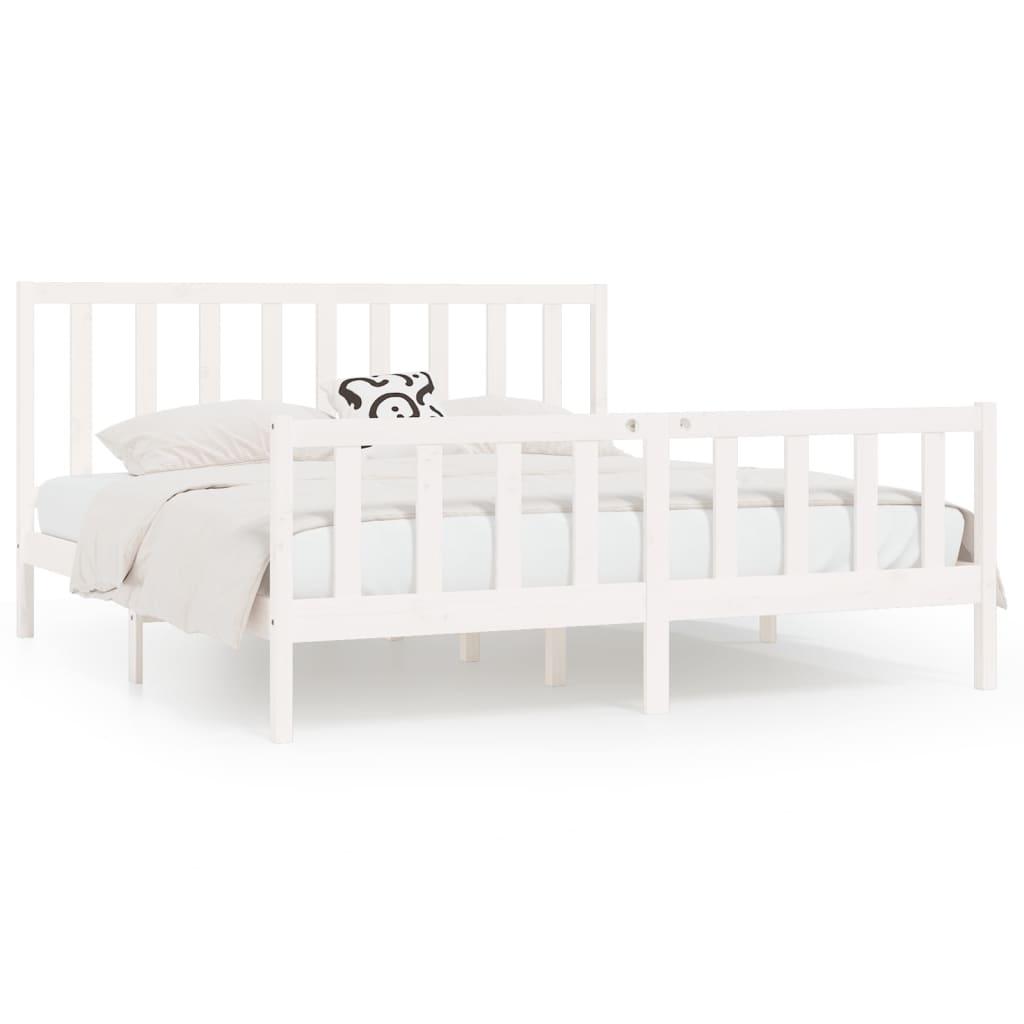 Estrutura de cama super king pinho maciço 180x200 cm branco