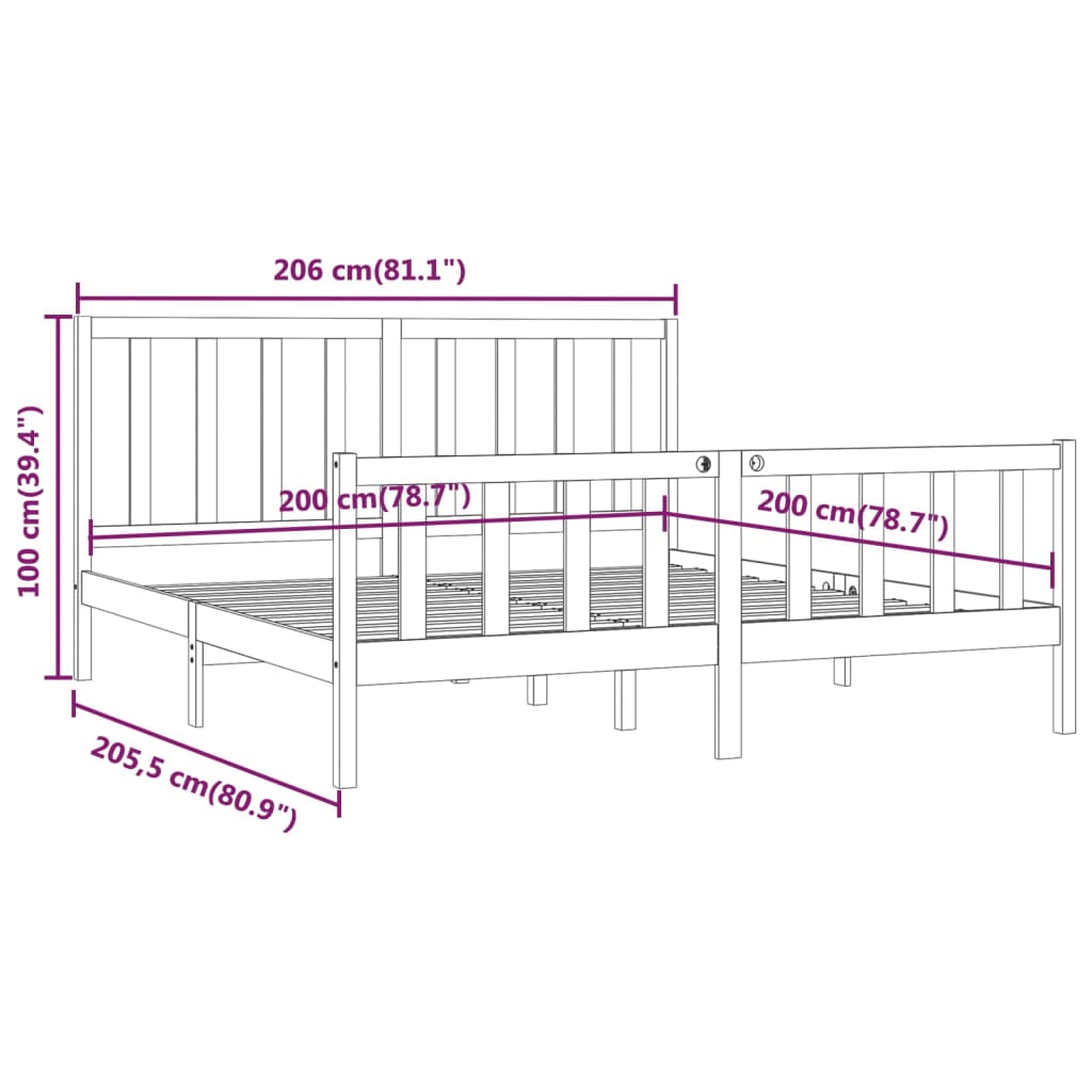 Estrutura de cama 200x200 cm madeira maciça branco