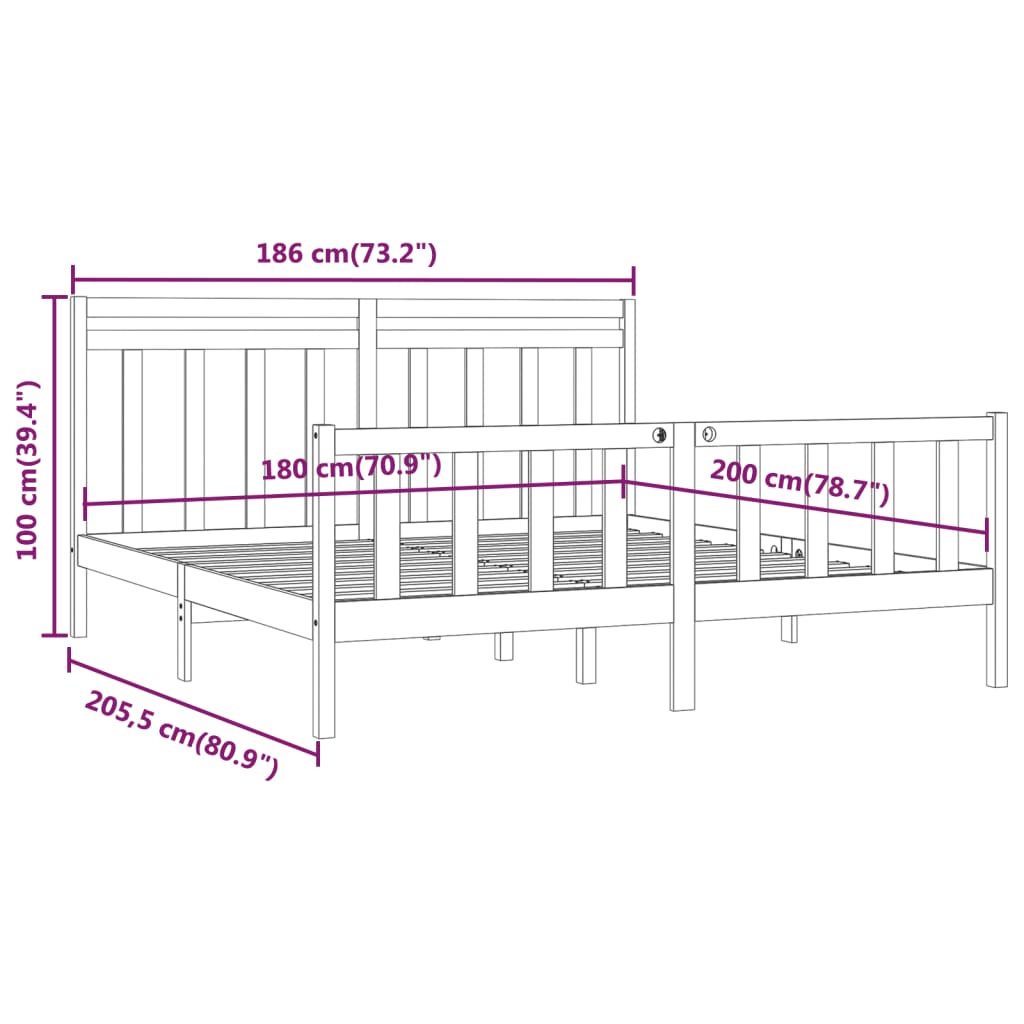 Estrutura de cama super king 180x200 cm pinho maciço cinza