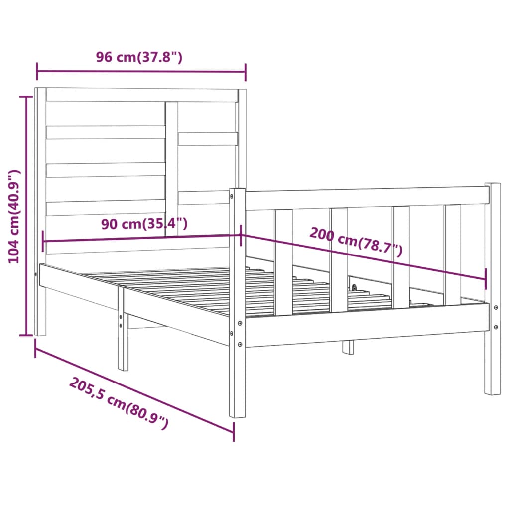 Estrutura de cama 90x200 cm pinho maciço branco